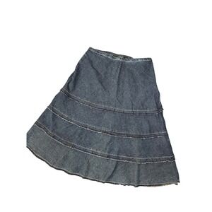 Roper Denim‎ Skirt Women's Size L Tiered Ruffle Blue Elastic Waist Boho Western